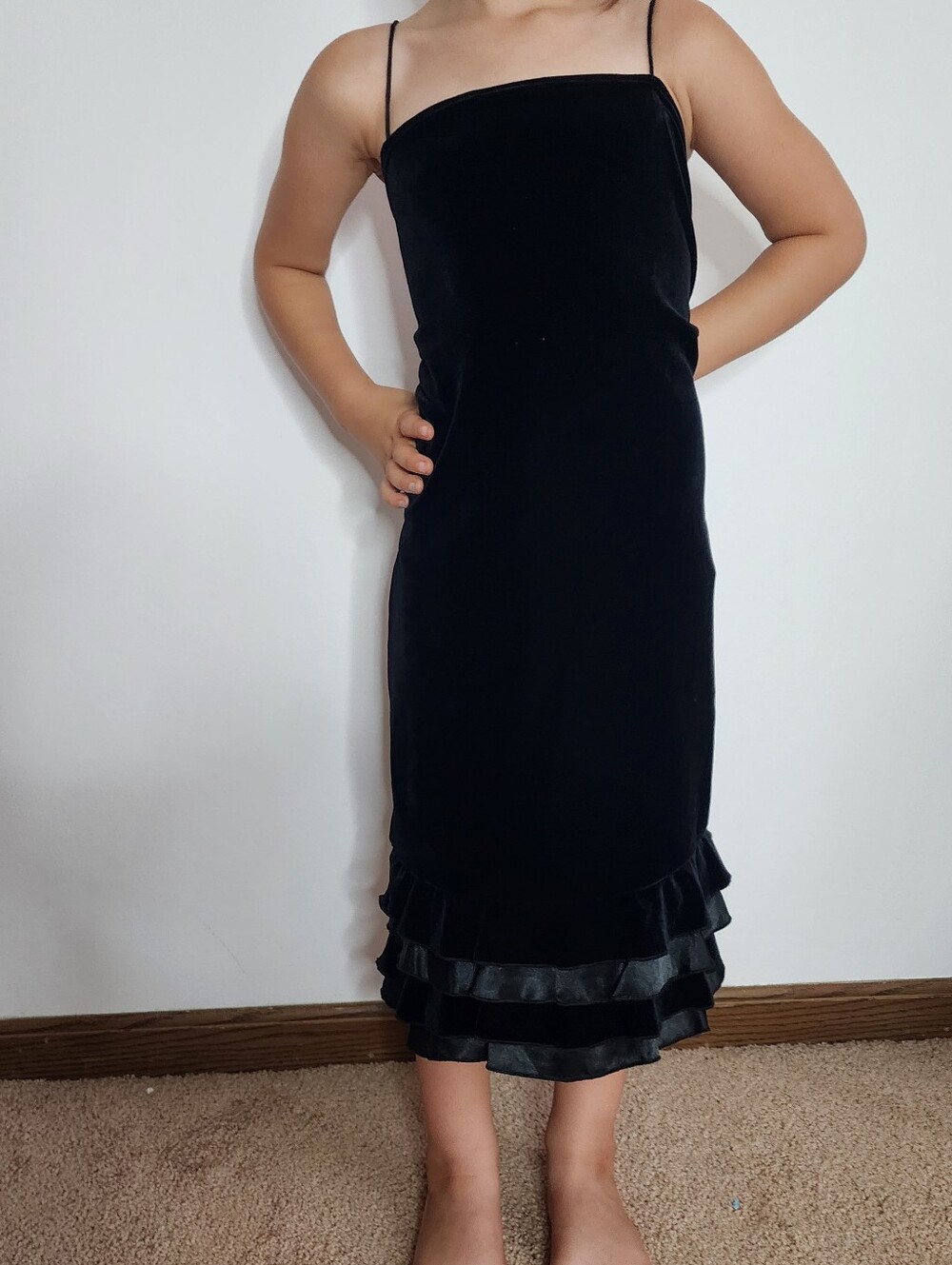 David Charles Black Velvet Midi Dress With Ruffle Hem Size 10
